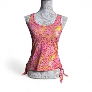 Y2K OP Leopard Print Side Tie Tank Size Small Lisa Frank Vibes Colorful Vibrant